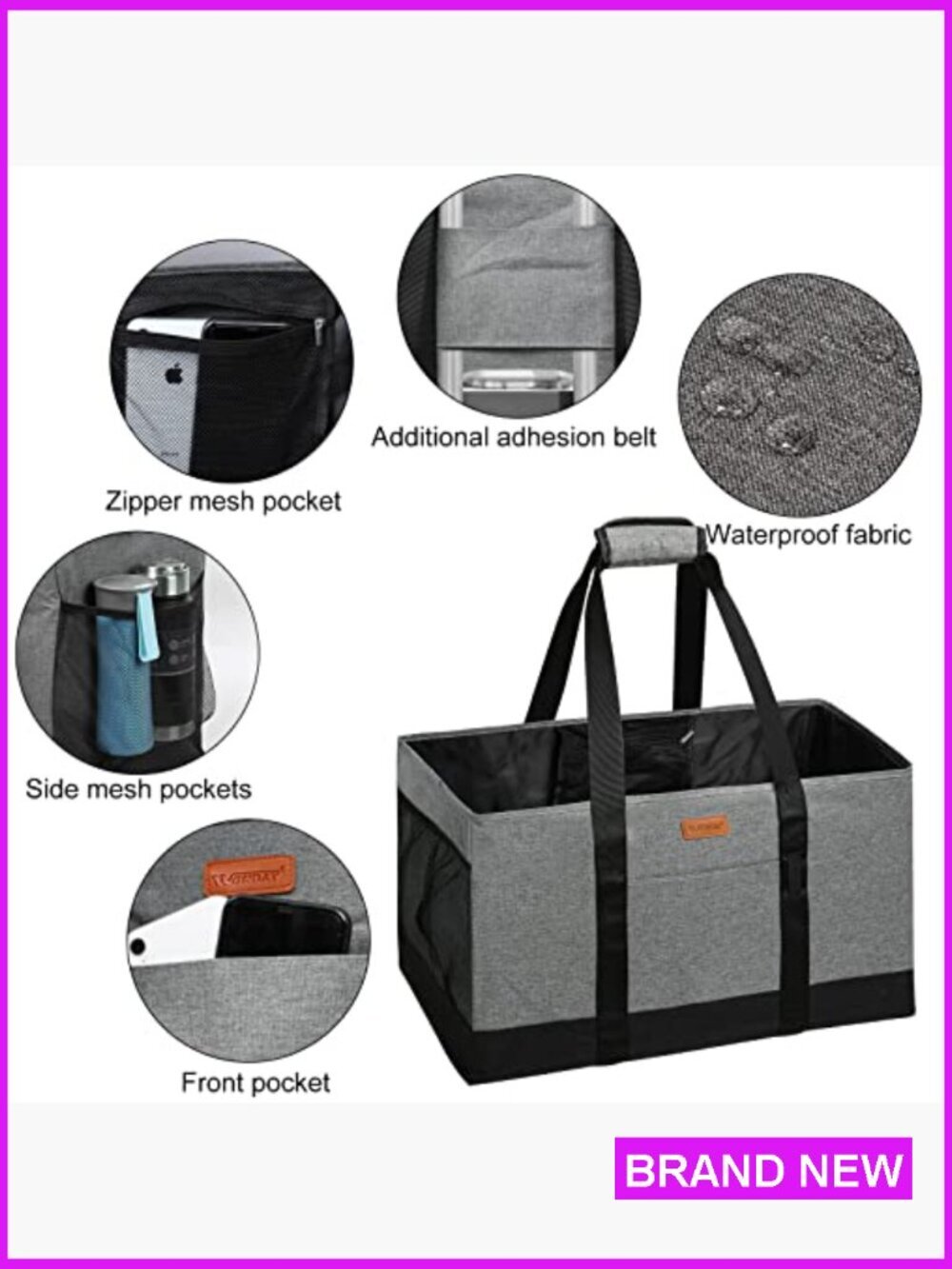 Extra Large Foldable Grocery Tote Bag with Handles - Reusable Shopping Tote for - Picture 6 of 7